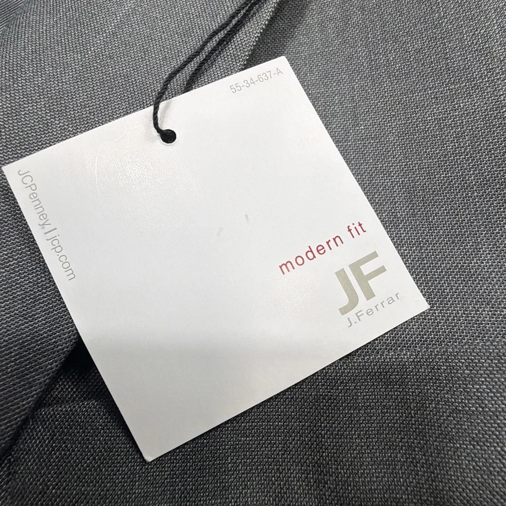 J FERRAR Modern Fit 2 Piece Full Suit Mens 36R 32x30 Sharkskin Gray Wedding New!